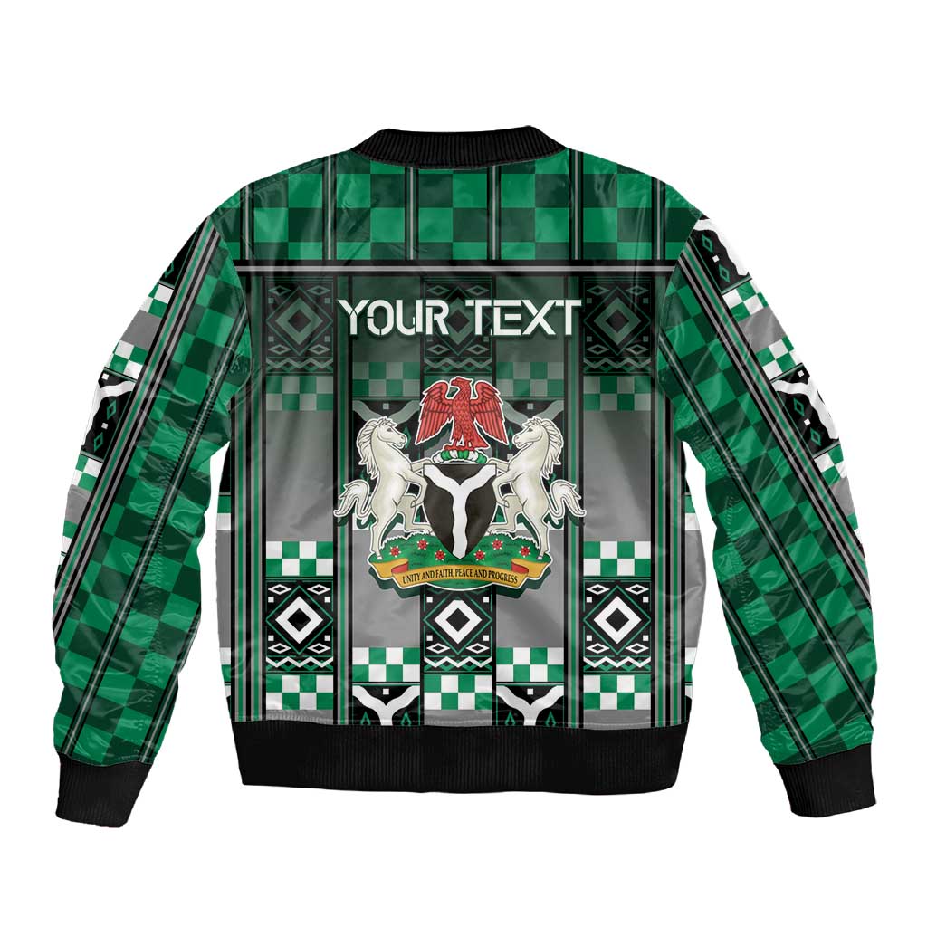 Personalized Nigeria Sleeve Zip Bomber Jacket Eagle With Tribal Patterns