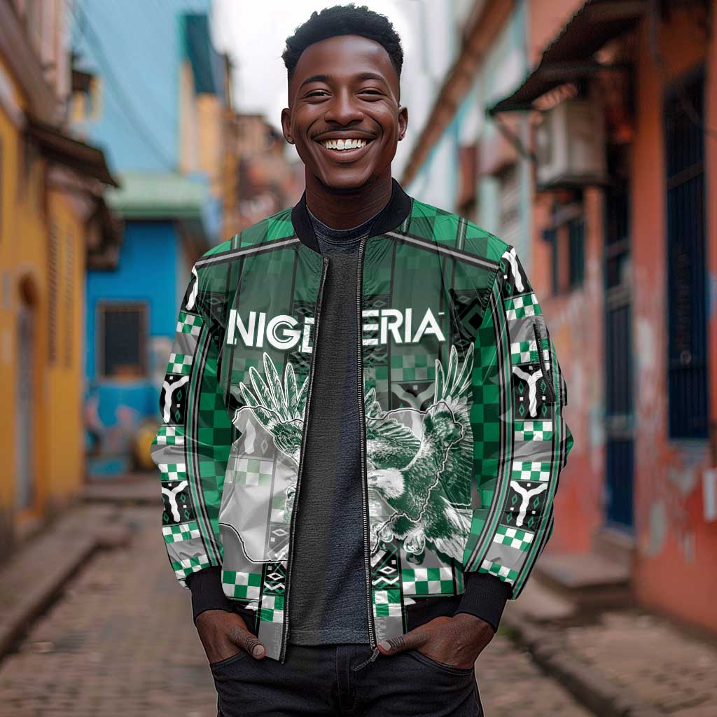 Personalized Nigeria Sleeve Zip Bomber Jacket Eagle With Tribal Patterns