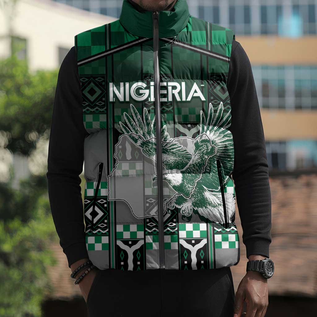 Personalized Nigeria Sleeveless Puffer Jacket Eagle With Tribal Patterns