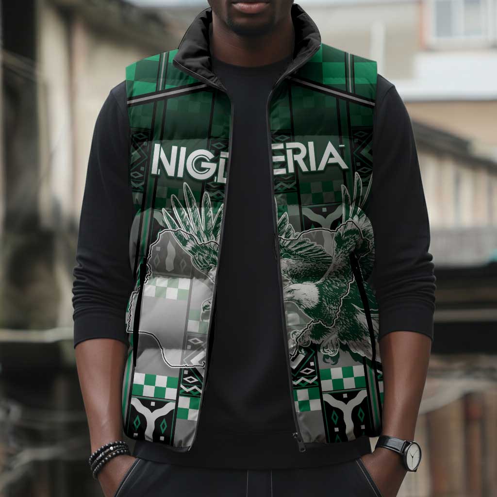 Personalized Nigeria Sleeveless Puffer Jacket Eagle With Tribal Patterns