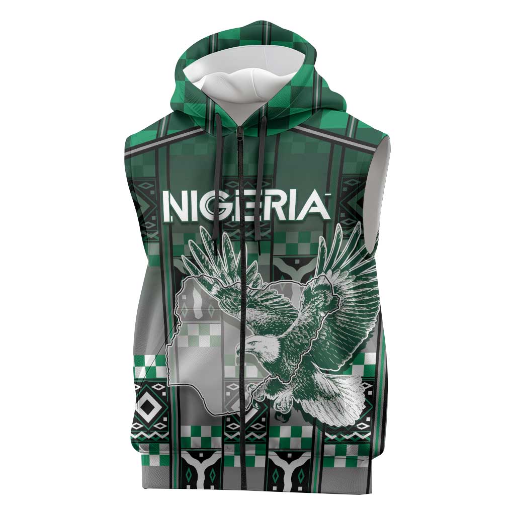 Personalized Nigeria Sleeveless Zip Hoodie Eagle With Tribal Patterns