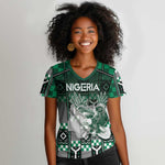 Personalized Nigeria Women V-Neck T-Shirt Eagle With Tribal Patterns