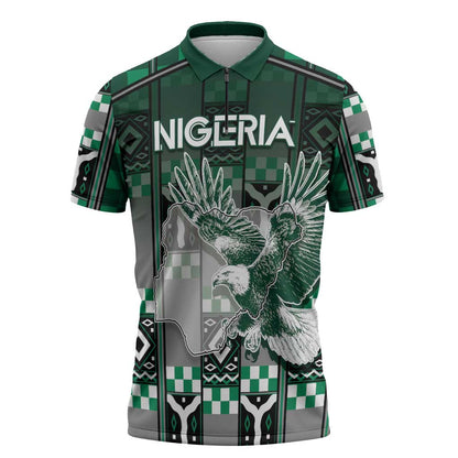 Personalized Nigeria Zipper Polo Shirt Eagle With Tribal Patterns