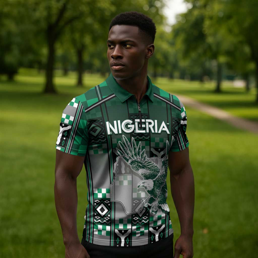 Personalized Nigeria Zipper Polo Shirt Eagle With Tribal Patterns