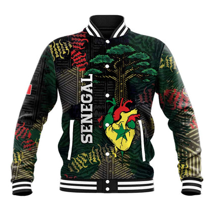Personalized Senegal Baseball Jacket Heart Baobab Art Grunge Style