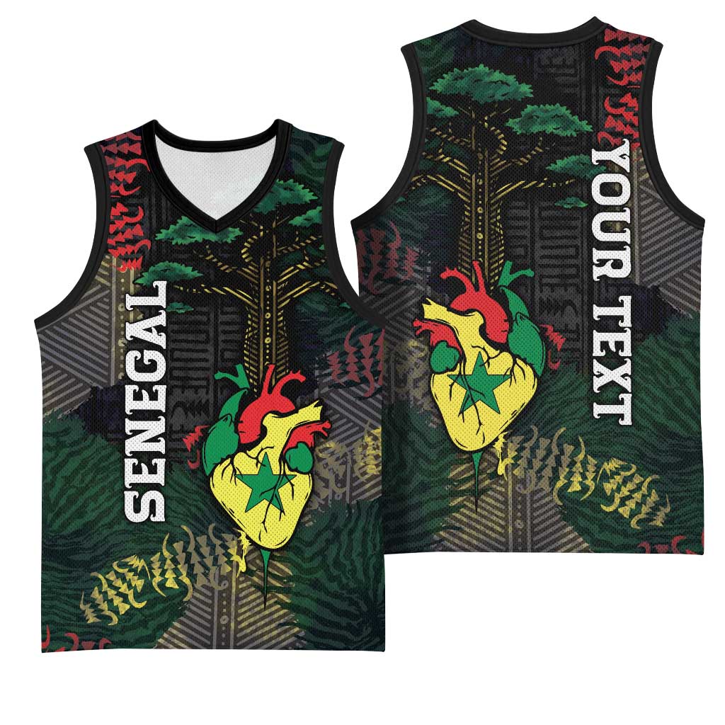 Personalized Senegal Basketball Jersey Heart Baobab Art Grunge Style