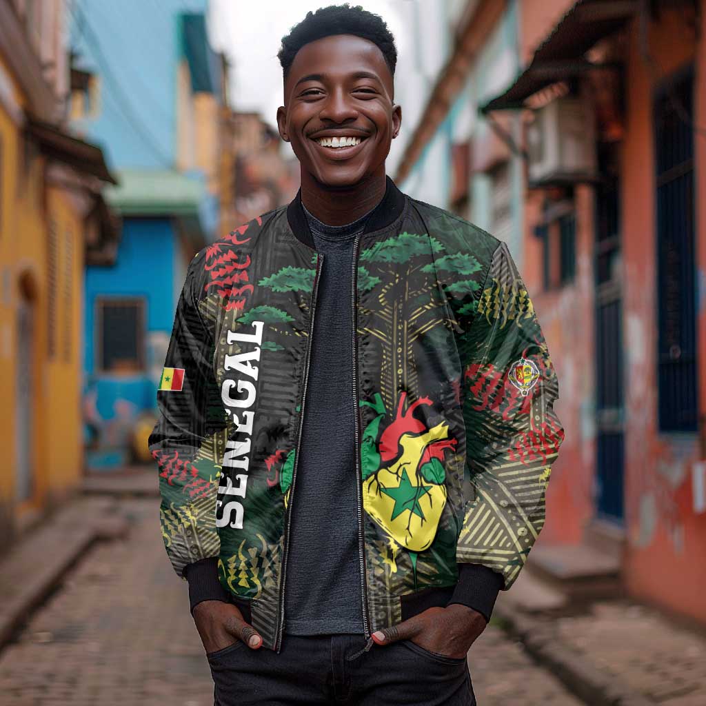 Personalized Senegal Bomber Jacket Heart Baobab Art Grunge Style