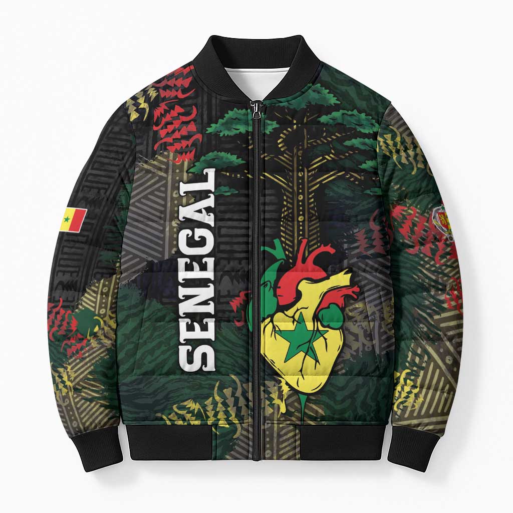 Personalized Senegal Bomber Puffer Jacket Heart Baobab Art Grunge Style
