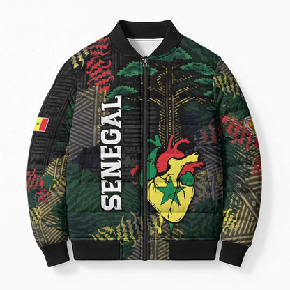 Personalized Senegal Bomber Puffer Jacket Heart Baobab Art Grunge Style