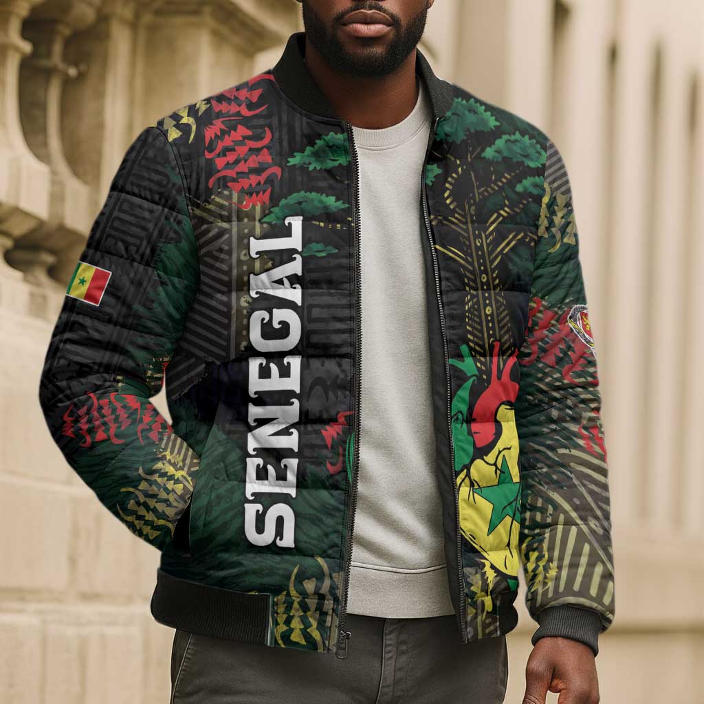 Personalized Senegal Bomber Puffer Jacket Heart Baobab Art Grunge Style