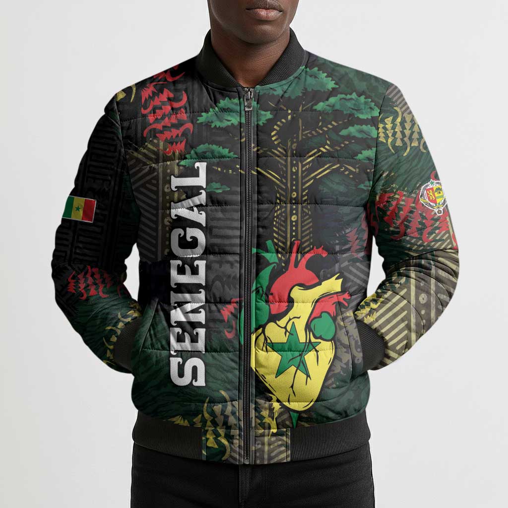 Personalized Senegal Bomber Puffer Jacket Heart Baobab Art Grunge Style
