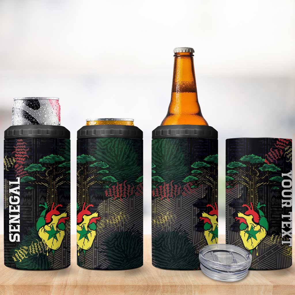 Personalized Senegal 4 in 1 Can Cooler Tumbler Heart Baobab Art Grunge Style