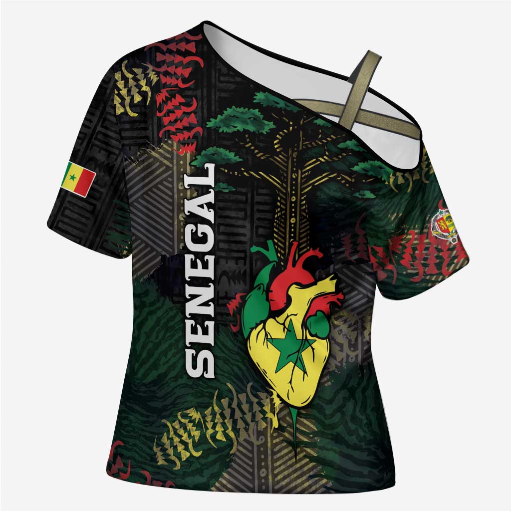 Personalized Senegal Cross Shoulder Shirt Heart Baobab Art Grunge Style