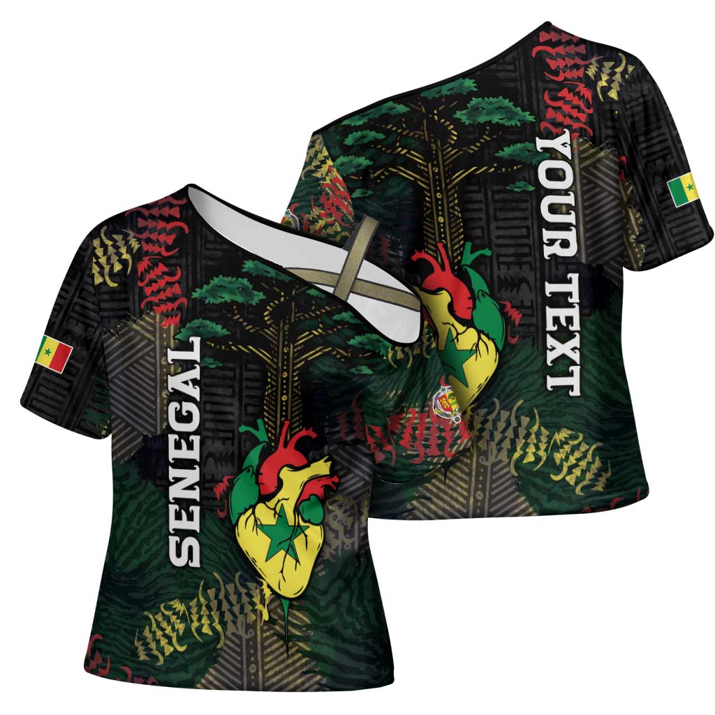 Personalized Senegal Cross Shoulder Shirt Heart Baobab Art Grunge Style