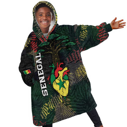 Personalized Senegal Kid Wearable Blanket Hoodie Heart Baobab Art Grunge Style