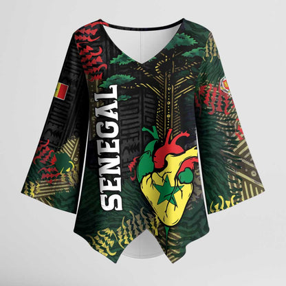 Personalized Senegal Kimono Sleeve Blouse Heart Baobab Art Grunge Style