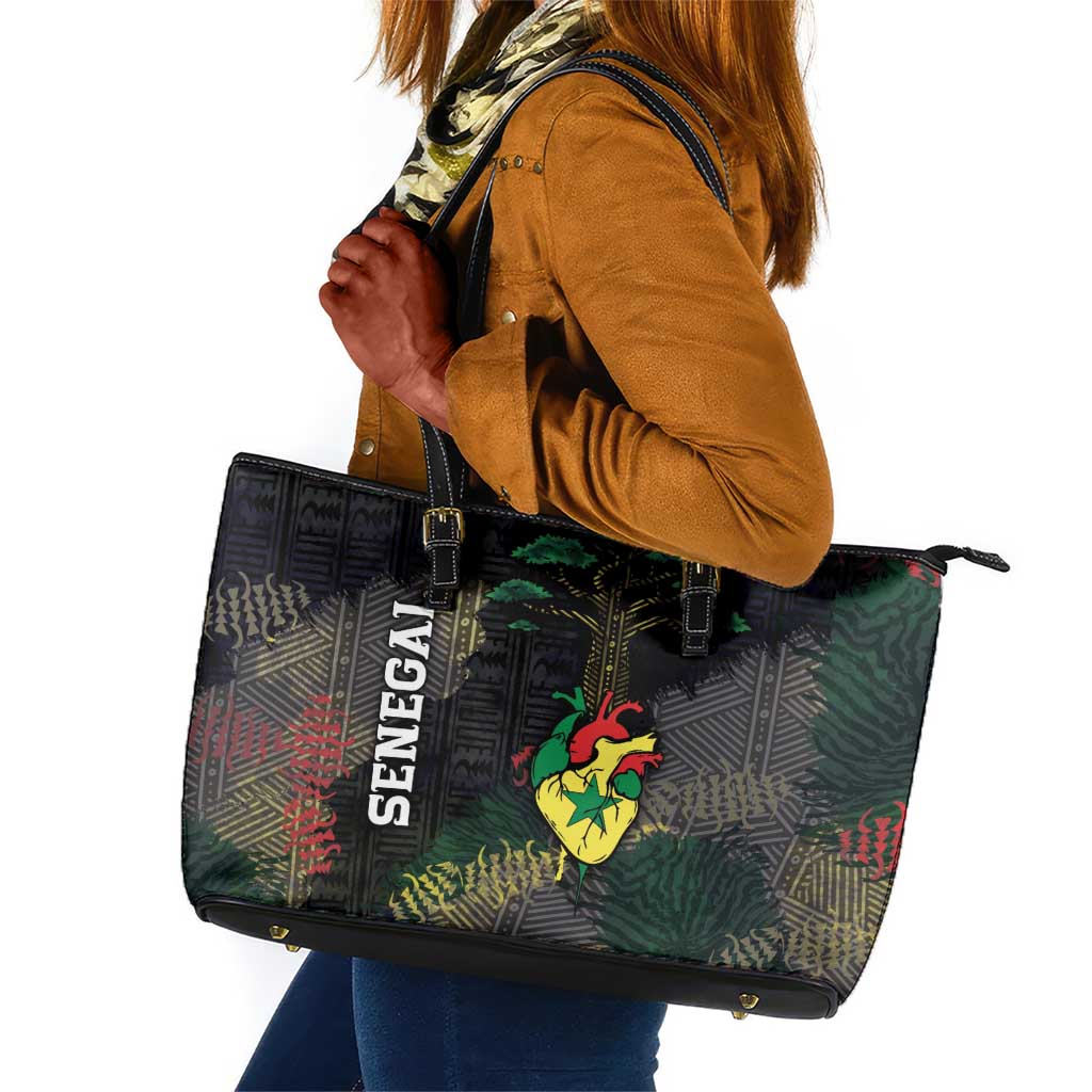 Senegal Leather Tote Bag Heart Baobab Art Grunge Style