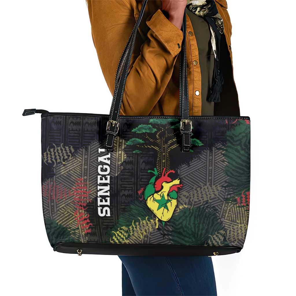Senegal Leather Tote Bag Heart Baobab Art Grunge Style