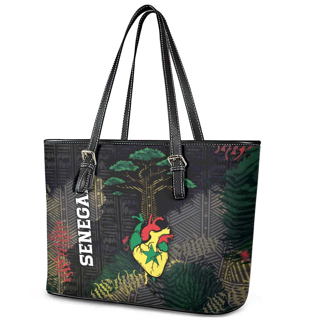 Senegal Leather Tote Bag Heart Baobab Art Grunge Style