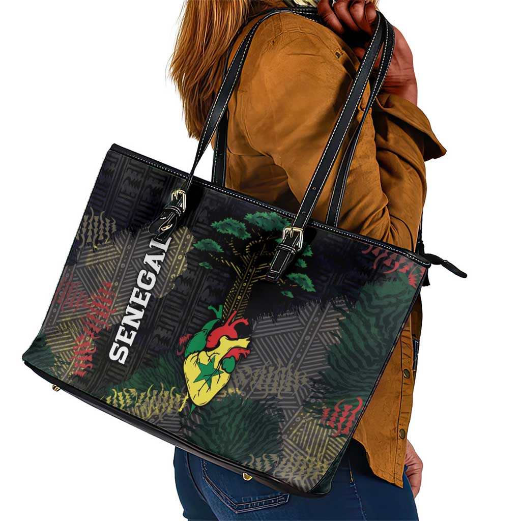 Senegal Leather Tote Bag Heart Baobab Art Grunge Style