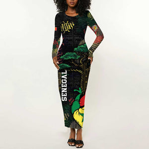 Personalized Senegal Long Sleeve Bodycon Dress Heart Baobab Art Grunge Style