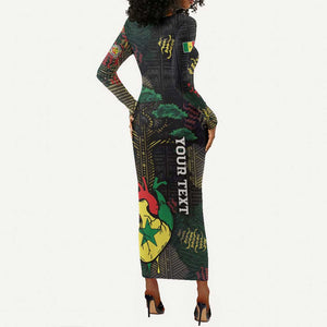 Personalized Senegal Long Sleeve Bodycon Dress Heart Baobab Art Grunge Style