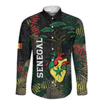 Personalized Senegal Long Sleeve Button Shirt Heart Baobab Art Grunge Style