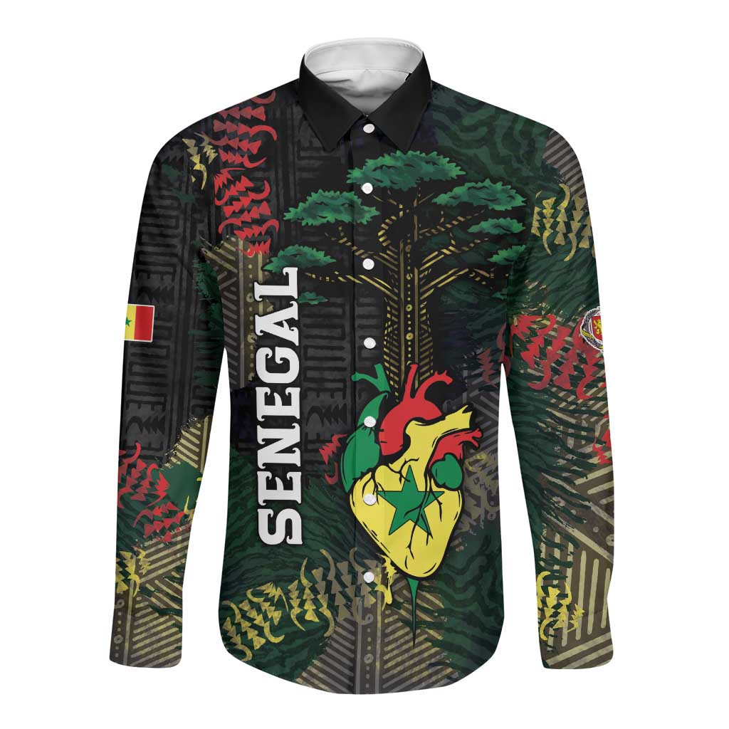 Personalized Senegal Long Sleeve Button Shirt Heart Baobab Art Grunge Style