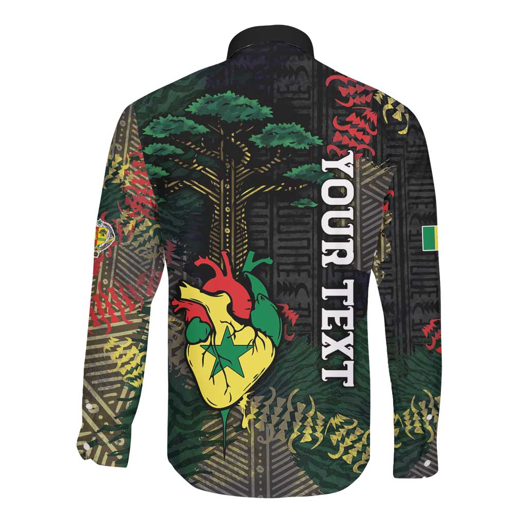 Personalized Senegal Long Sleeve Button Shirt Heart Baobab Art Grunge Style