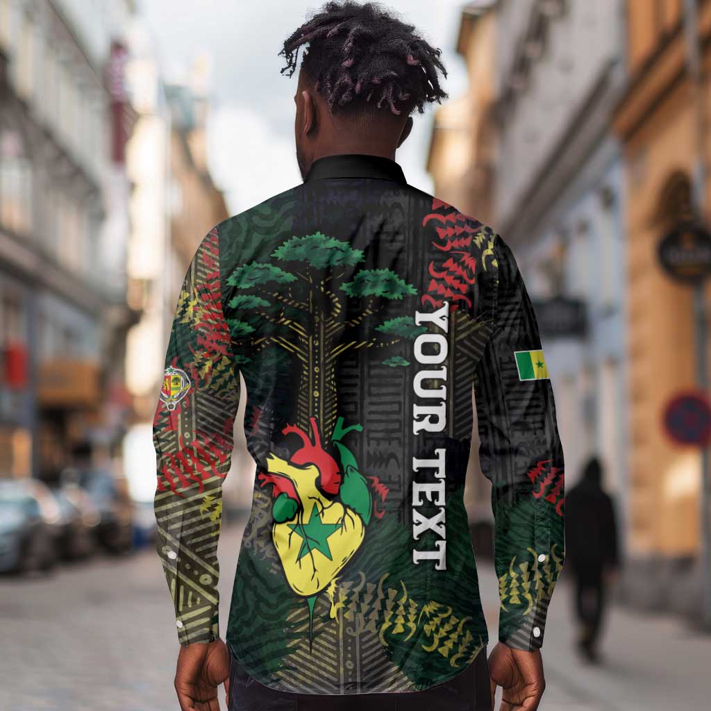 Personalized Senegal Long Sleeve Button Shirt Heart Baobab Art Grunge Style