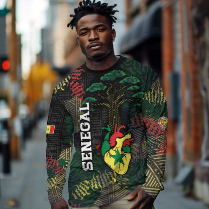 Personalized Senegal Long Sleeve Shirt Heart Baobab Art Grunge Style