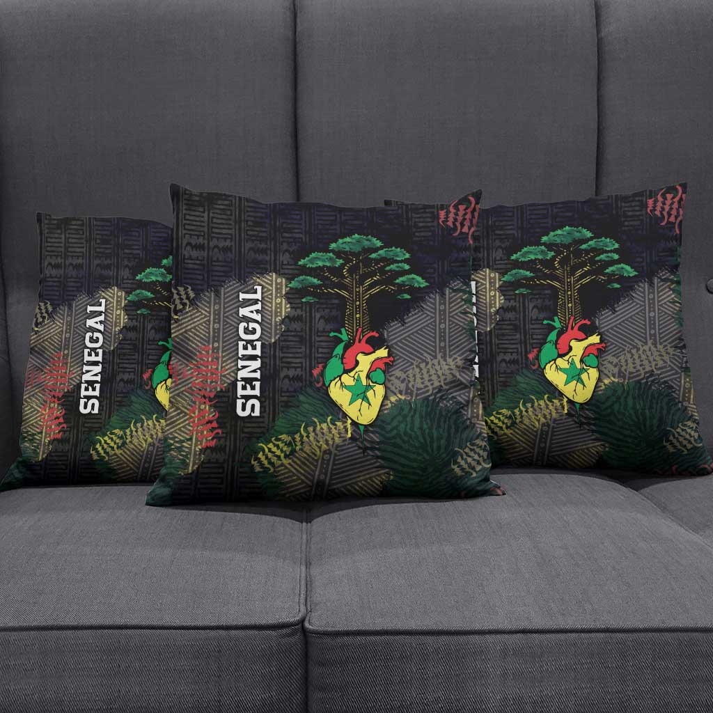 Senegal Pillow Cover Heart Baobab Art Grunge Style