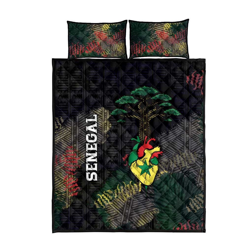 Senegal Quilt Bed Set Heart Baobab Art Grunge Style