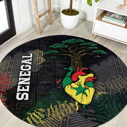 Senegal Round Carpet Heart Baobab Art Grunge Style