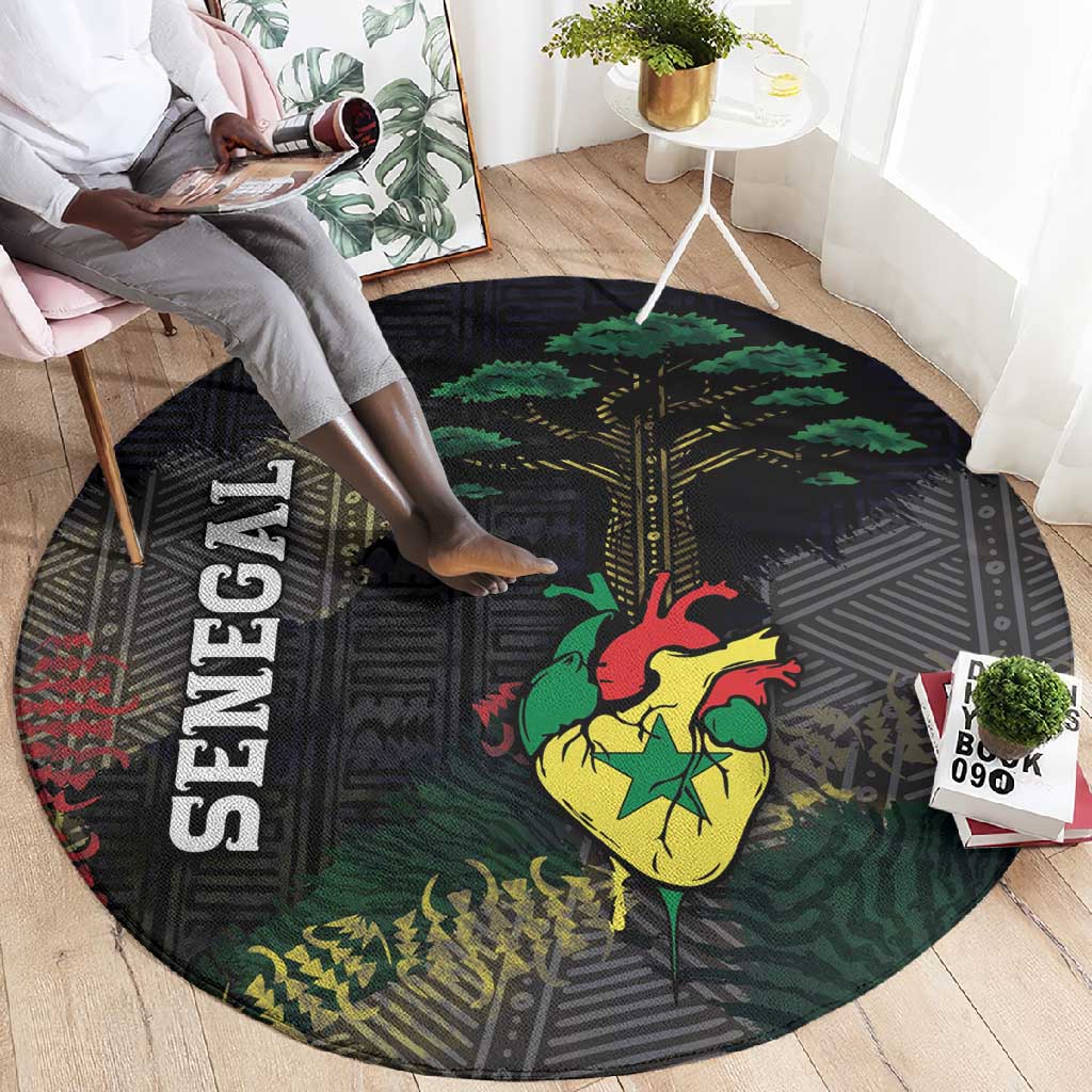 Senegal Round Carpet Heart Baobab Art Grunge Style