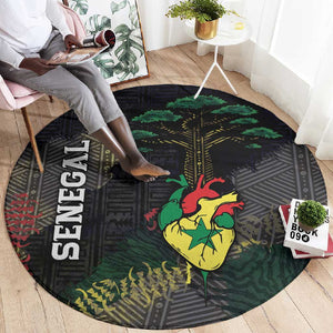Senegal Round Carpet Heart Baobab Art Grunge Style