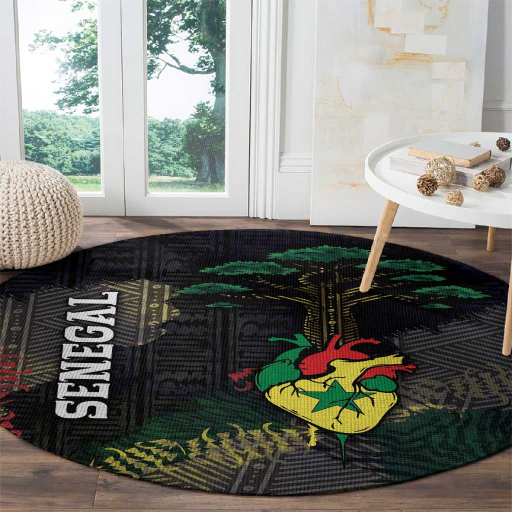 Senegal Round Carpet Heart Baobab Art Grunge Style