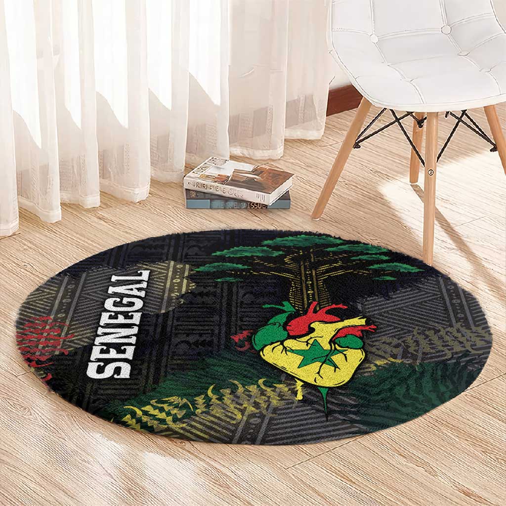 Senegal Round Carpet Heart Baobab Art Grunge Style