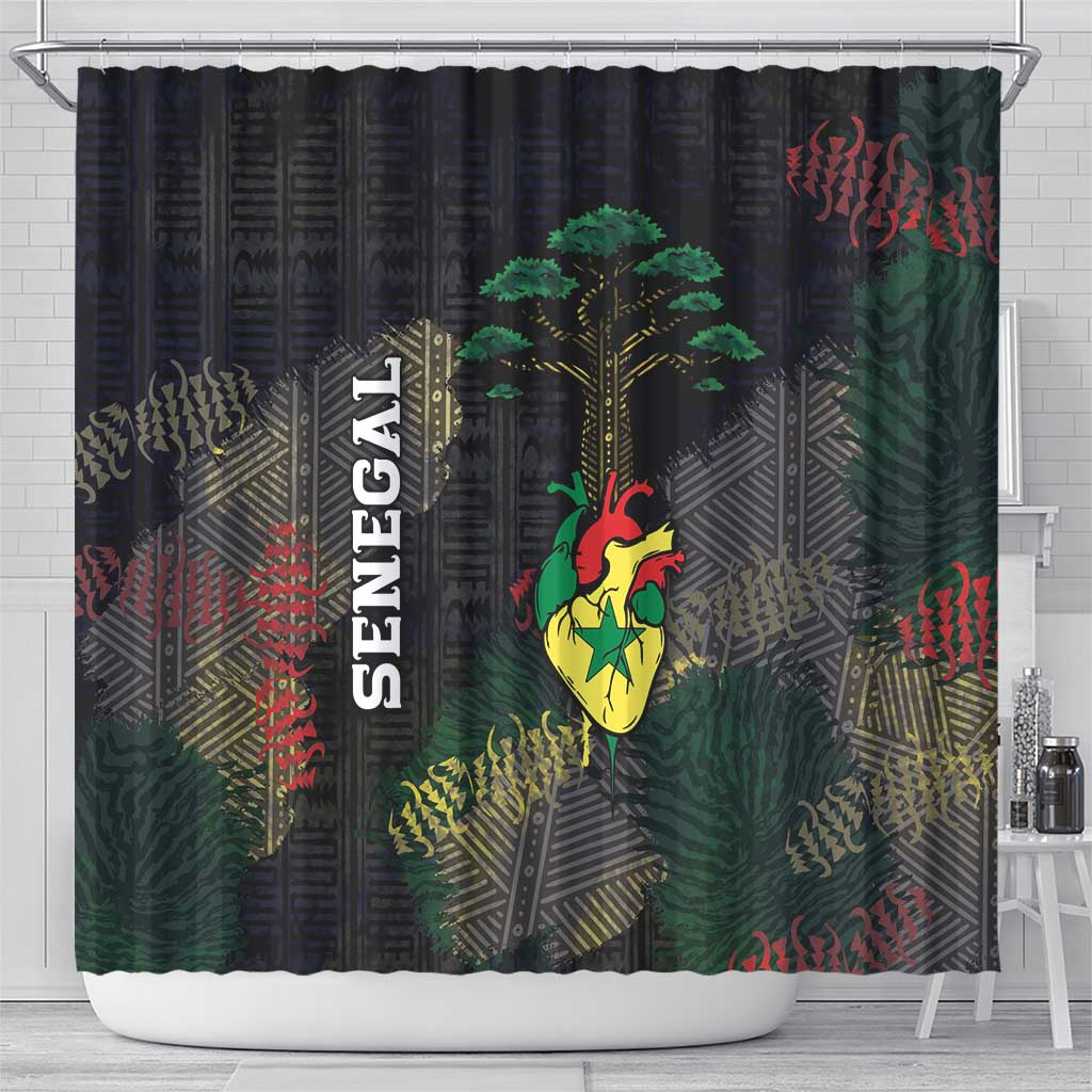 Senegal Shower Curtain Heart Baobab Art Grunge Style