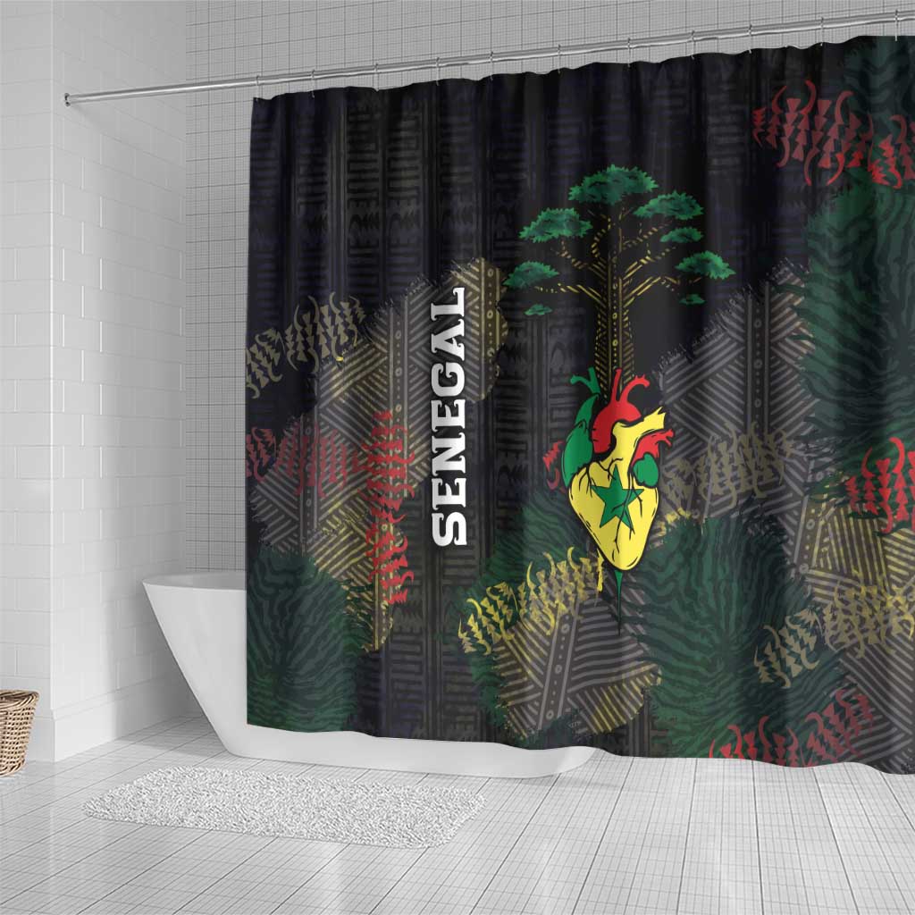 Senegal Shower Curtain Heart Baobab Art Grunge Style