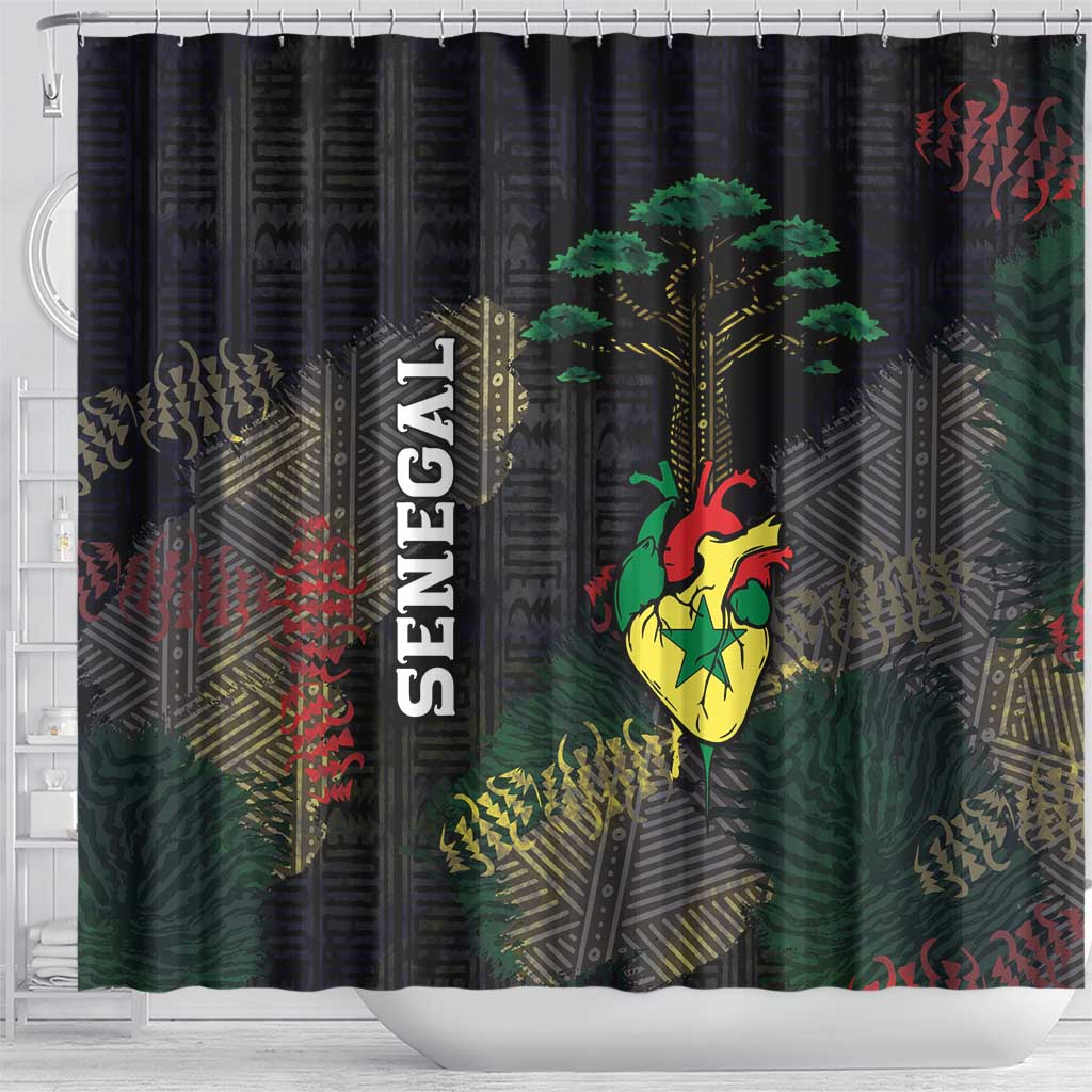 Senegal Shower Curtain Heart Baobab Art Grunge Style