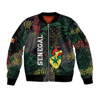 Personalized Senegal Sleeve Zip Bomber Jacket Heart Baobab Art Grunge Style