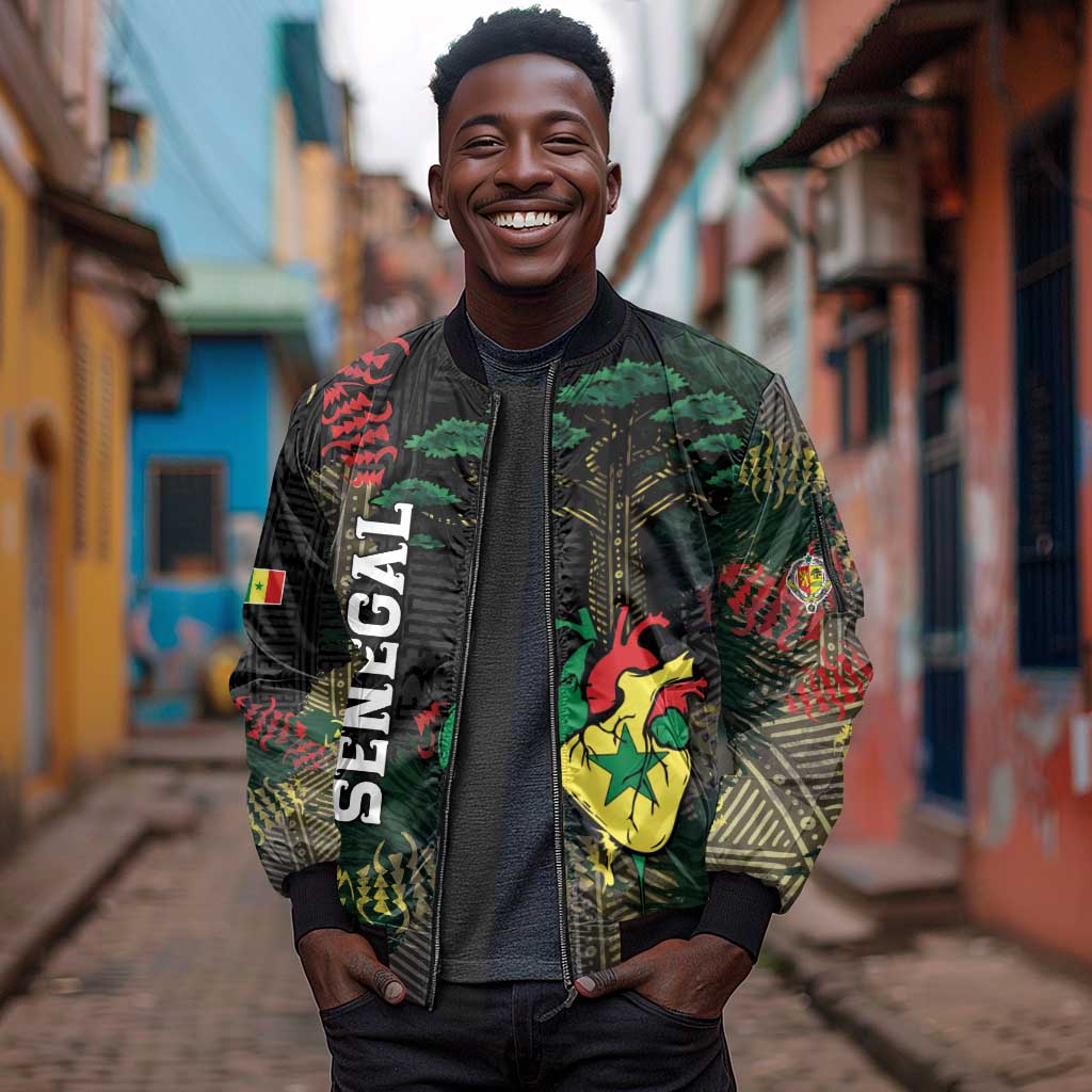 Personalized Senegal Sleeve Zip Bomber Jacket Heart Baobab Art Grunge Style