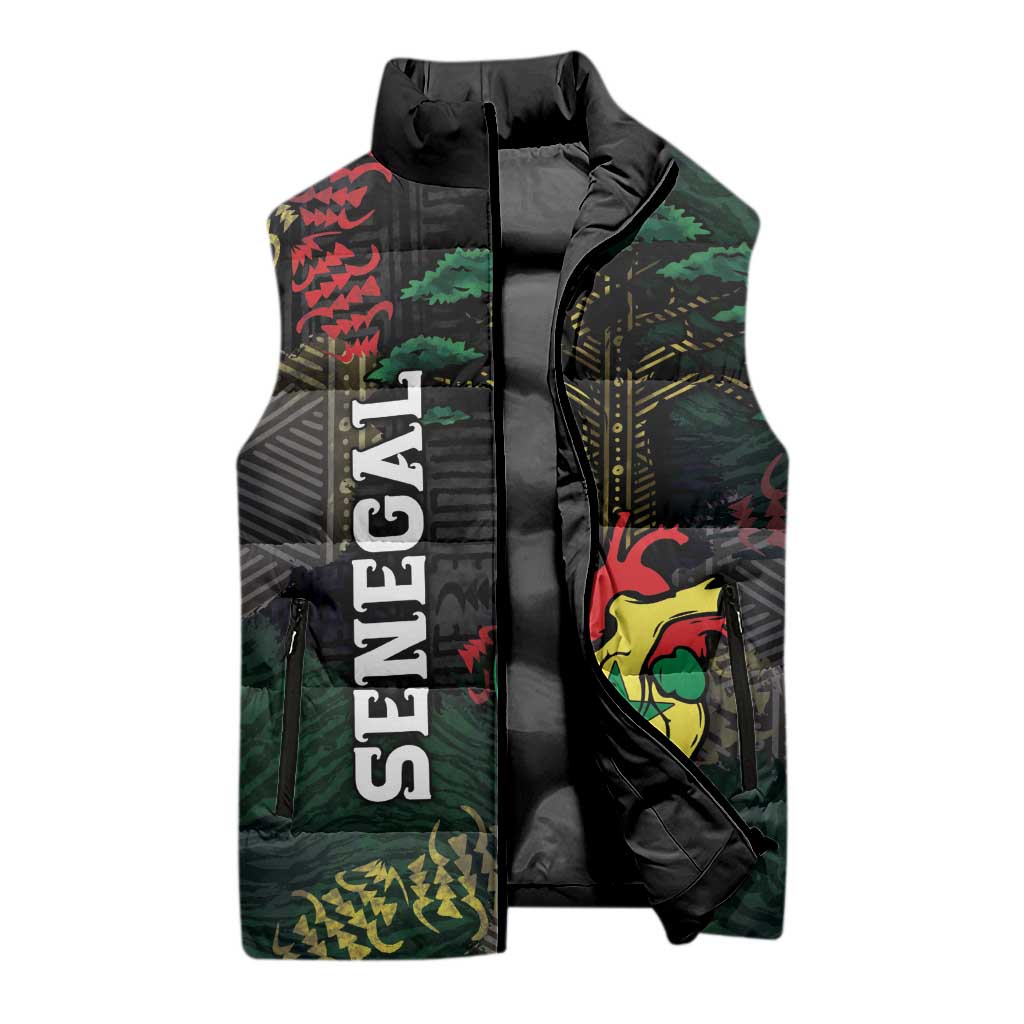 Personalized Senegal Sleeveless Puffer Jacket Heart Baobab Art Grunge Style