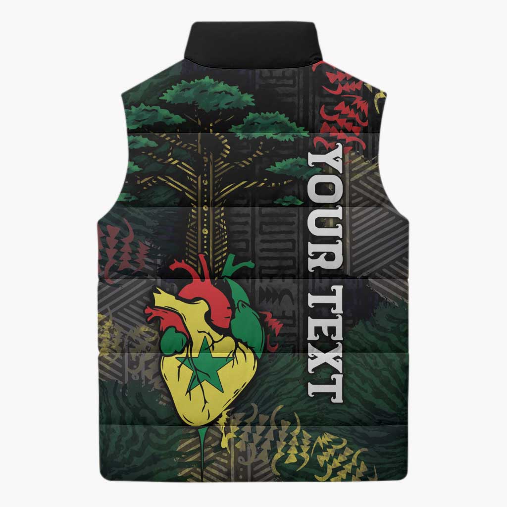 Personalized Senegal Sleeveless Puffer Jacket Heart Baobab Art Grunge Style