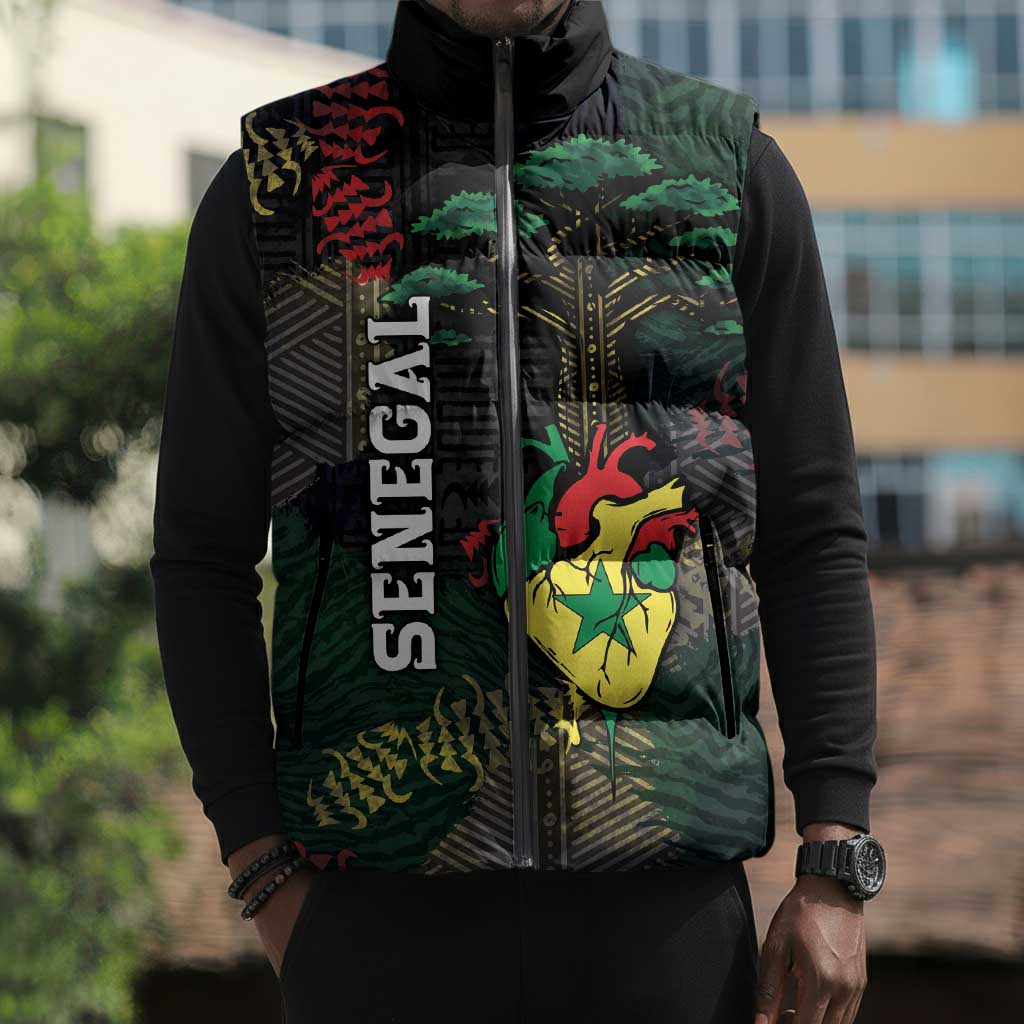 Personalized Senegal Sleeveless Puffer Jacket Heart Baobab Art Grunge Style