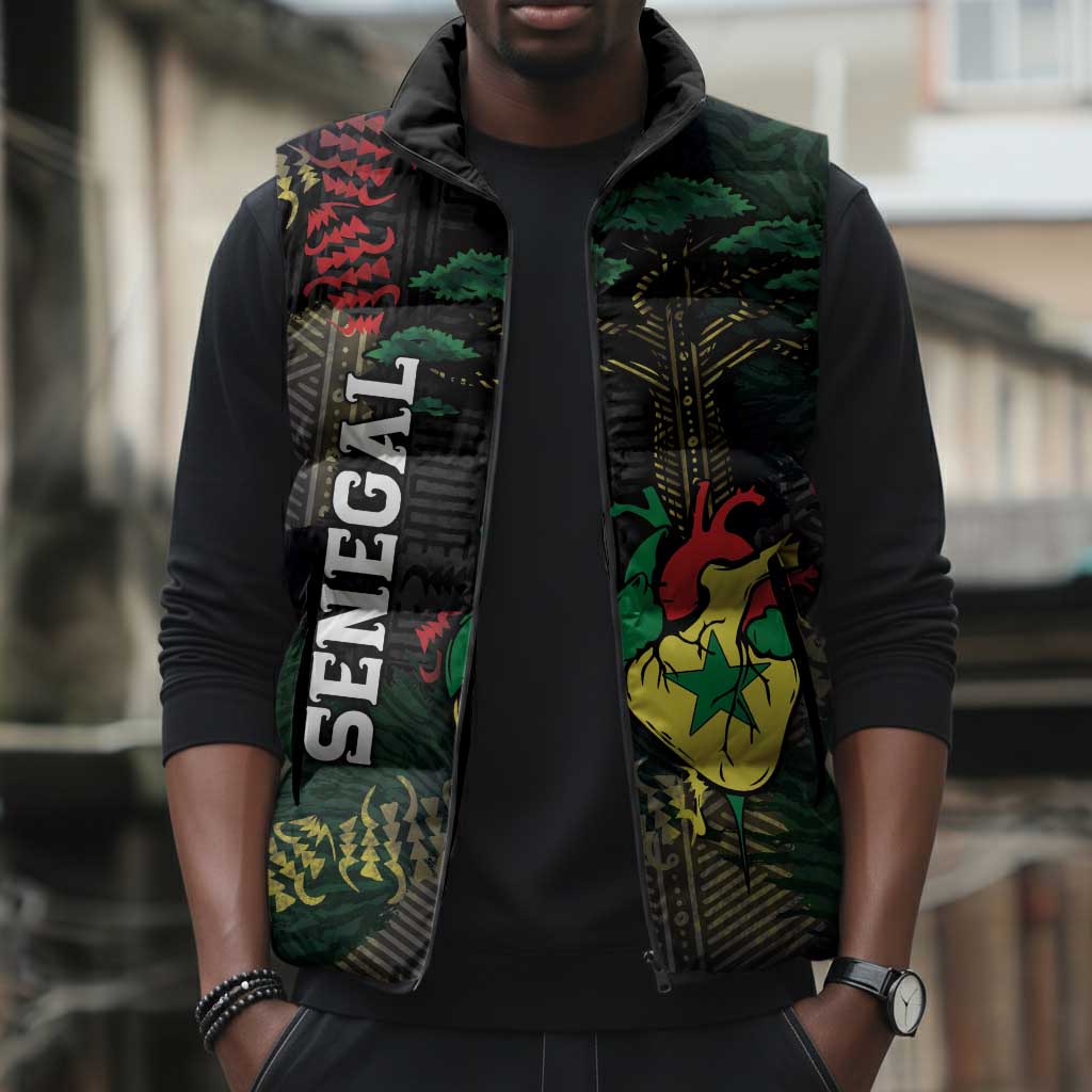 Personalized Senegal Sleeveless Puffer Jacket Heart Baobab Art Grunge Style