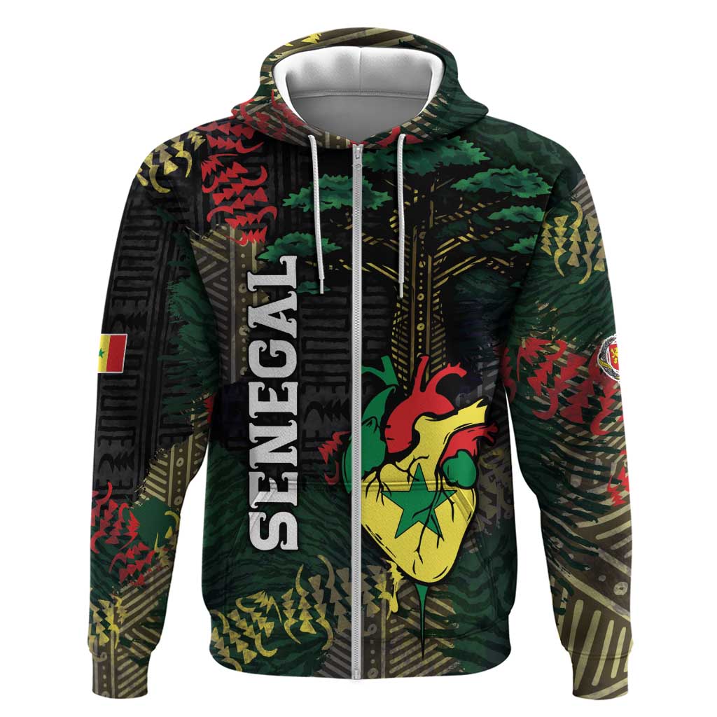 Personalized Senegal Zip Hoodie Heart Baobab Art Grunge Style