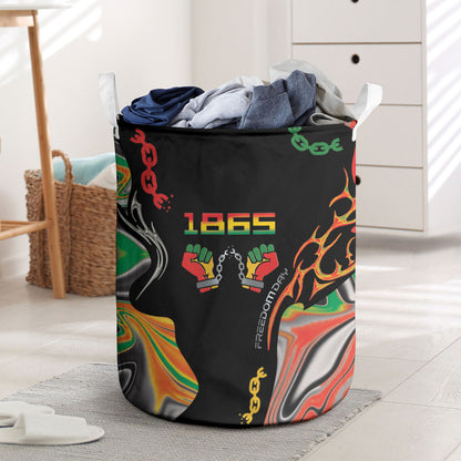 African Juneteenth Freedom Day 1865 Laundry Basket Colors Liquid Marble With Broken Chains