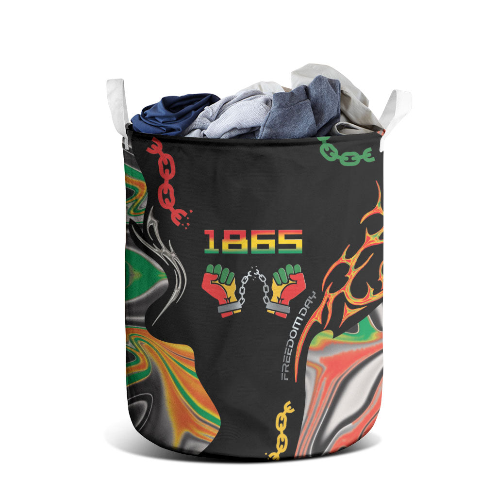 African Juneteenth Freedom Day 1865 Laundry Basket Colors Liquid Marble With Broken Chains